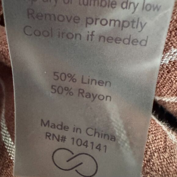 Calia Linen Blend Oversized Button-Up Shirt Brown White Stripe Long Sleeve M - Picture 10 of 10